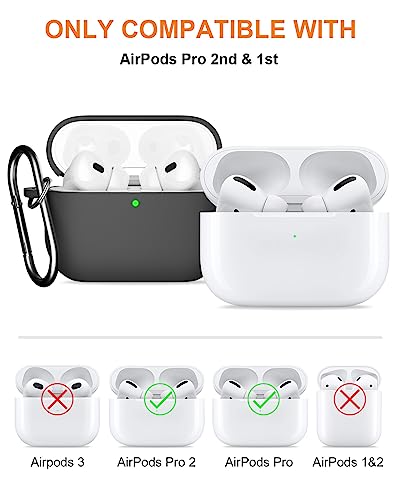 SUPFINE Compatible with Airpods Pro 2nd Generation Case, Airpod Pro Case Cover 2022/2019 with Cleaner kit&Replacement Eartips, Soft Silicone Airpods Pro Case with Keychain and Lanyard (Black)