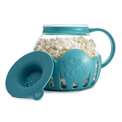 Ecolution Patented Micro-Pop Microwave Popcorn Popper with Temperature Safe Glass, 3-in-1 Lid Measures Kernels and Melts Butter, Made Without BPA, Dishwasher Safe, 3-Quart, Teal