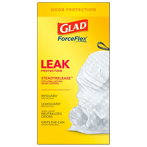 GLAD ForceFlex Tall Drawstring Trash Bags, 13 Gallon White Bags for Kitchen Can, Gain Original Scent to Eliminate Odors, 40 Count