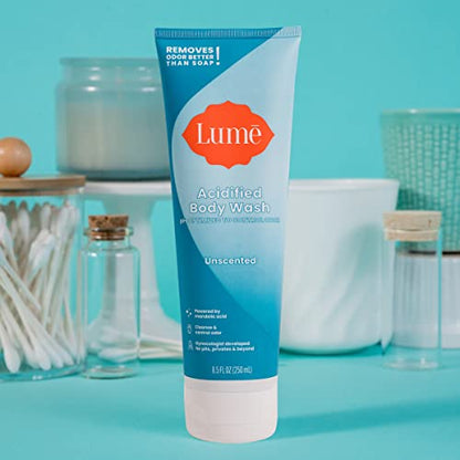 Lume Acidified Body Wash - 24 Hour Odor Control - Removes Odor Better than Soap - Moisturizing Formula - SLS Free, Paraben Free - Safe For Sensitive Skin - 8.5 ounce (Unscented)