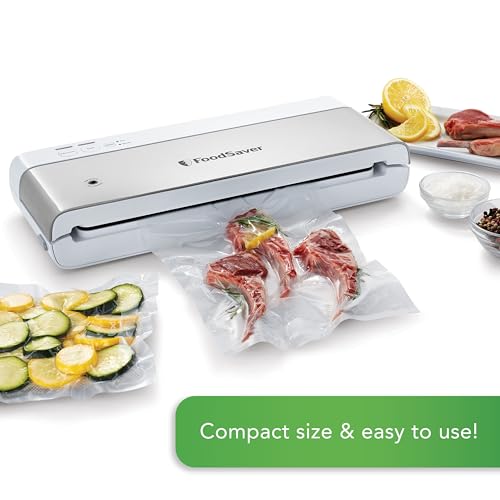 FoodSaver Compact Vacuum Sealer Machine with Sealer Bags and Roll for Airtight Food Storage and Sous Vide, White