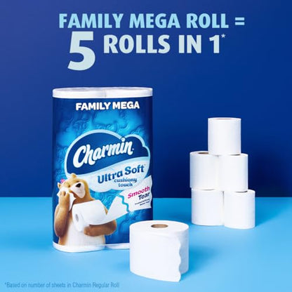 Charmin Ultra Soft Cushiony Touch Toilet Paper, 18 Family Mega Rolls = 90 Regular Rolls (Packaging May Vary)