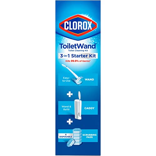 Clorox ToiletWand Disposable Toilet Cleaning Kit, Toilet Brush, Toilet and Bathroom Cleaning System with Storage Caddy and 6 Disinfecting ToiletWand Refill Heads (Package May Vary)