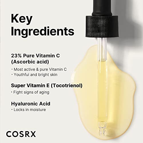 COSRX Pure Vitamin C Serum with Vitamin E & Hyaluronic Acid, Brightening & Hydrating Facial Serum for Fine Lines, Uneven Skin Tone & Dull Skin, 0.67fl.oz/20ml, Korean Skincare (Vitamin C 23% Serum)