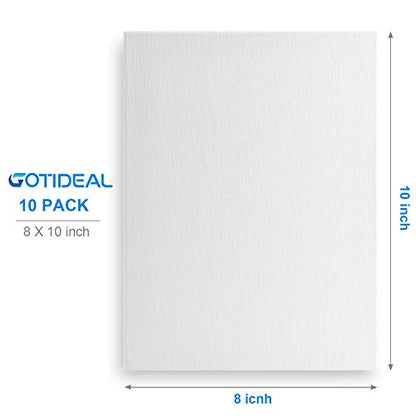 GOTIDEAL Canvas Boards, 8x10" inch Set of 10,Gesso Primed White Blank Canvases for Painting - 100% Cotton Art Supplies Canvas Panel for Acrylic Paint, Pouring, Oil Paint, Watercolor, Gouache