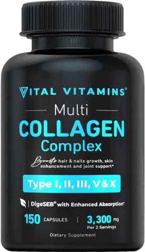 Vital Vitamins Multi Collagen Complex - Type I, II, III, V, X, Grass Fed, Non-GMO, 150 Capsules