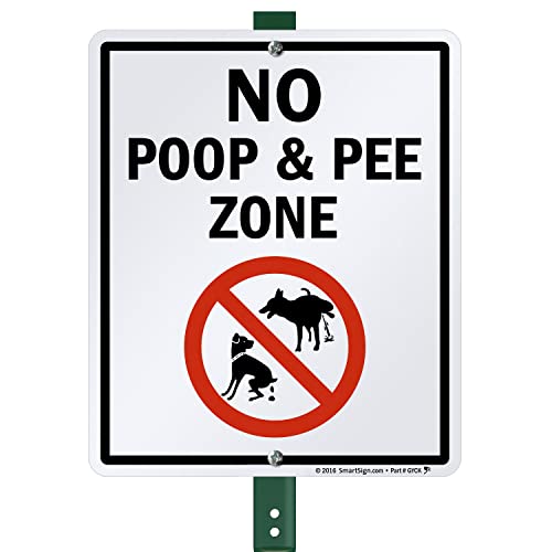 SmartSign 12 x 10 inch “No Poop And Pee Zone” LawnBoss Yard Sign with 3 foot Stake, 40 mil Aluminum, Laminated Rustproof Aluminum, Red, Black and White, Set of 1