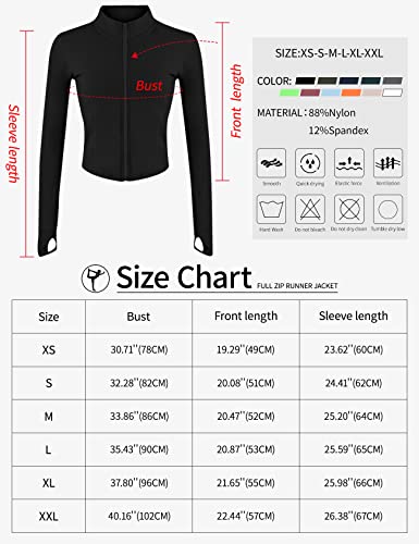 Gihuo Women's Athletic Full Zip Lightweight Workout Jacket with Thumb Holes (Black01, Medium)