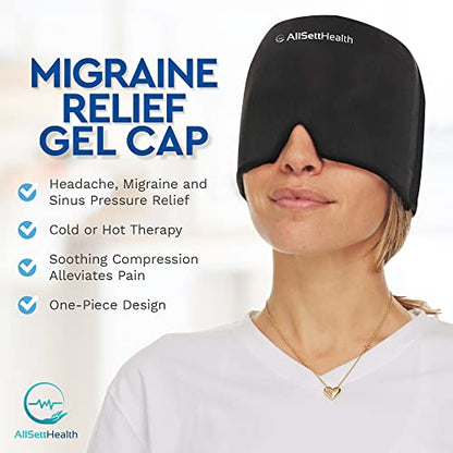 Migraine Relief Cap Ice Head Wrap Headache and Migraine Hat | Headache Relief with Hot/Cold Gel Head Ice Pack with Face and Eye Headache Mask Compress