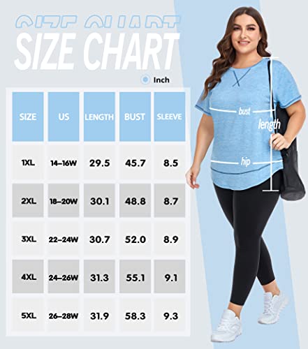 COOTRY Plus Size Workout Tops for Women Short Sleeve Loose fit Shirts Athletic Gym Yoga Clothing Short Blue 2XL