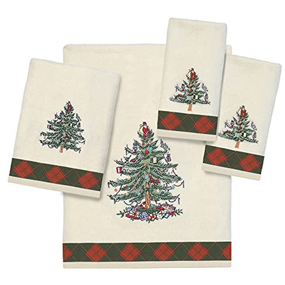 Spode - Hand Towel, Soft & Absorbent Cotton, Holiday Bathroom Decor Christmas Tree Tartan Collection