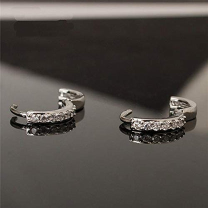 925 Sterling Silver Hoop Earrings for Women Teen Girls | Small Zircon Inlay Hoops Stud Earring Fashion Jewelry Gift (one row zircon)