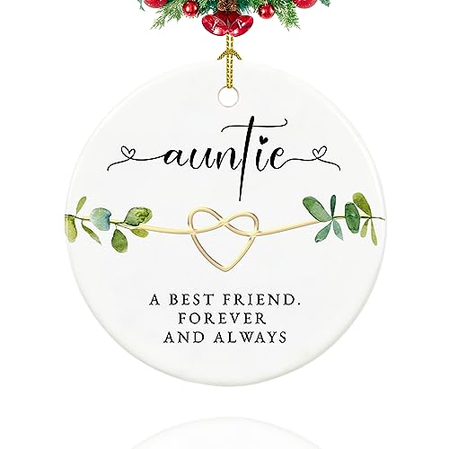 Aunt Ornaments 2023,Aunt Gifts from Niece,Nephew, Best Aunt Ever Gifts, 2.9" Ceramic Auntie Christmas Ornament 2023