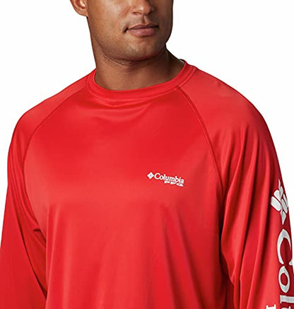 Columbia Men's Terminal Tackle Long Sleeve Shirt, Red Spark/White Logo, Large