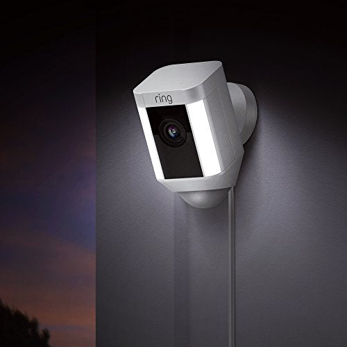 Certified Refurbished Ring Spotlight Cam Wired: Plugged-in HD security camera with built-in spotlights, two-way talk and a siren alarm, White, Works with Alexa