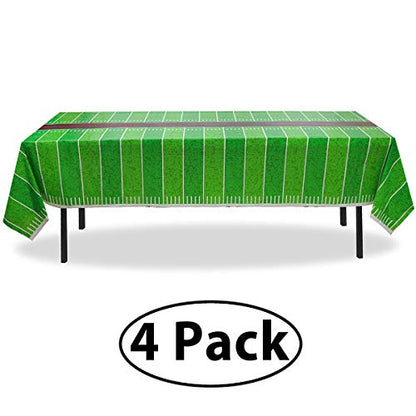 Erweicet 4 Pack Football Field Tablecloth, 55"x106" Easy to Clean Wipeable Washable Plastic Football Tablecloth for Football Birthday Party Super Bowl Sport Theme Party Decoration and Supplies