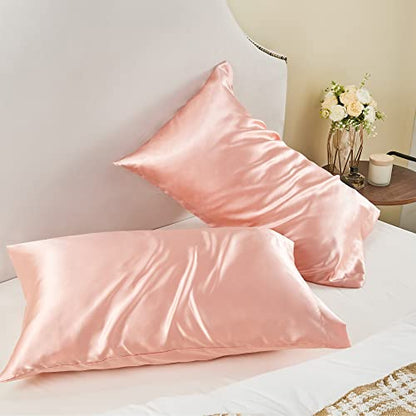 BEDELITE Satin Silk Pillowcase for Hair and Skin, Coral Pillow Cases Standard Size Set of 2 Pack, Super Soft Pillow Case with Envelope Closure (20x26 Inches)