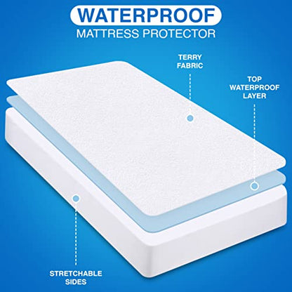 Utopia Bedding Waterproof Mattress Protector Twin Size, Premium Terry Mattress Cover 200 GSM, Breathable, Fitted Style with Stretchable Pockets (White)