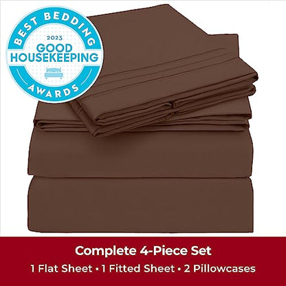 Mellanni King Size Sheets Set - 4 Piece Iconic Collection Bedding Sheets & Pillowcases - Luxury, Extra Soft, Cooling Bed Sheets - Deep Pocket up to 16" - Wrinkle, Fade, Stain Resistant (King, Brown)