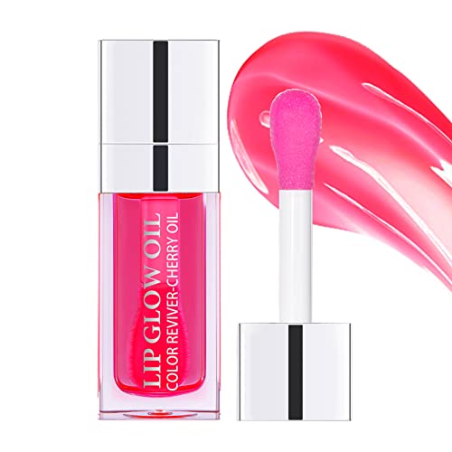 Hydrating Lip Glow Oil, Moisturizing Lip Oil Gloss, Transparent Tinted Lip Balm, Transparent Toot Lip Oil, Plumping Lip Gloss, Long Lasting Nourishing Non-sticky (Cherry)