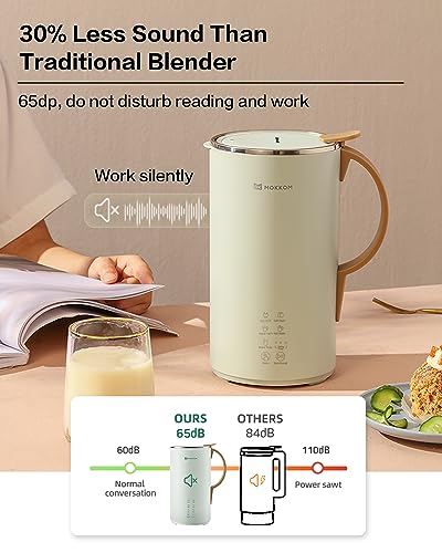 MOKKOM Automatic Nut Milk Maker, 20 oz Soy Milk Maker, Homemade Almond, Oat, Coconut, Soy, or Plant-Based Milk Dairy Free Beverages, Almond Milk Maker with Delay Start/Boild Water/Self Clean - Green