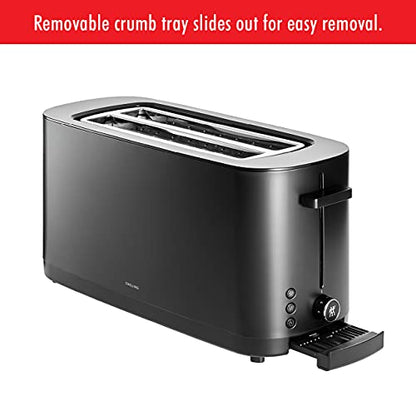 ZWILLING Enfinigy 2 Long Slot Toaster, 4 Slices with Extra Wide 1.5" Slots for Bagels, 7 Toast Settings, Even Toasting, Reheat, Cancel, Defrost, Black