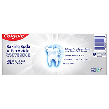 Colgate Baking Soda and Peroxide Toothpaste, Whitening Brisk Mint Flavor, Whitens Teeth, Fights Cavities and Removes Surface Stains for Whiter Teeth, 6 Oz Tube, 2 Pack