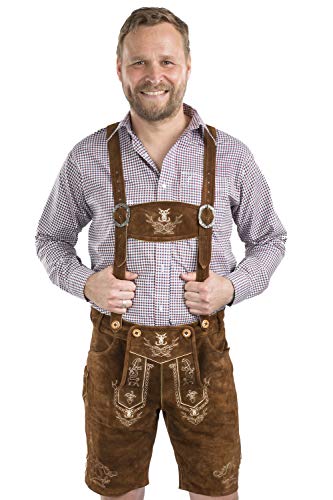 Schöneberger Trachten Couture Men Oktoberfest German Lederhosen Leather Shorts Alpenjäger (US:34"/EU:50) Medium Brown