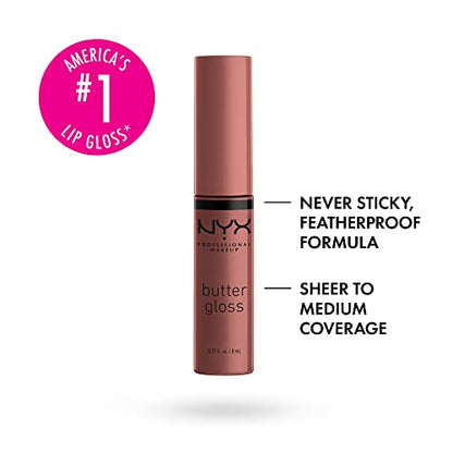 NYX PROFESSIONAL MAKEUP Butter Gloss Brown Sugar, Non-Sticky Lip Gloss - Spiked Toffee (Brown Mauve)