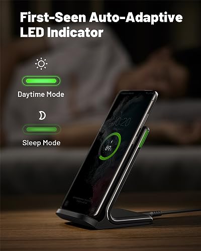 INIU Wireless Charger, 15W Fast Qi-Certified Wireless Charging Station with Sleep-Friendly Adaptive Light Compatible with iPhone 15 14 13 12 Pro XS 8 Plus Samsung Galaxy S23 S22 S21 Note 20 Google etc