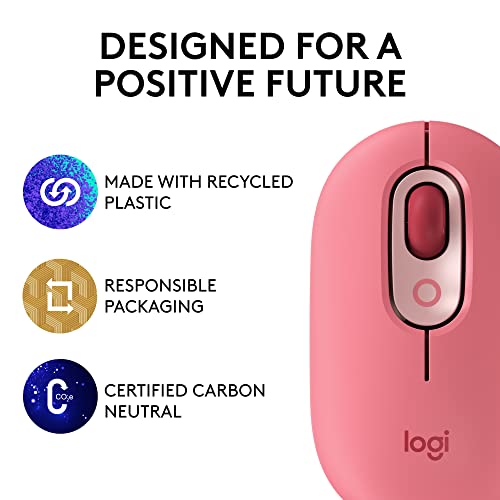 Logitech POP Mouse, Wireless Mouse with Customizable Emojis, SilentTouch Technology, Precision/Speed Scroll, Compact Design, Bluetooth, Multi-Device, OS Compatible - Heartbreaker Rose