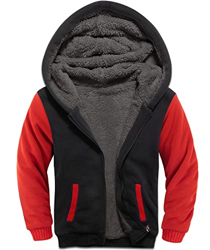 SWISSWELL Boys Hoodie Long Sleeve Athletic Sweatshirt Full-Zip Hooded Jacket for Teen (B-Black/Red,6-7)