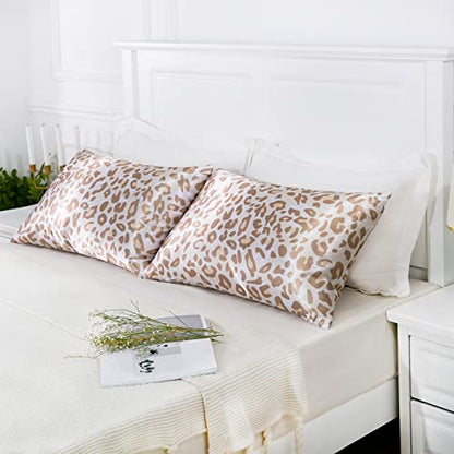 MR&HM Satin Pillowcase for Hair and Skin, Silk Satin Pillowcase 2 Pack, Queen Size Pillow Cases Set of 2, Silky Pillow Cover with Envelope Closure (20x30, Taupe Leopard)