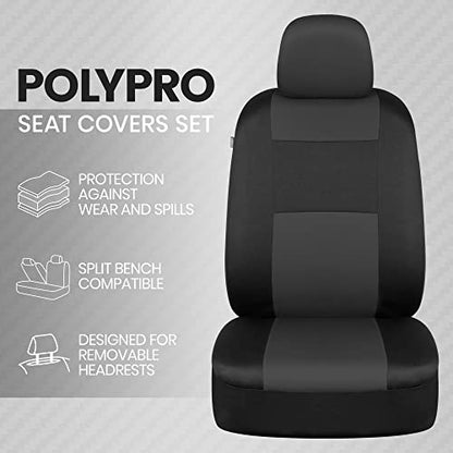 BDK PolyPro Car Seat Covers Full Set in Charcoal on Black – Front and Rear Split Bench Seat Covers for Cars, Easy to Install Car Seat Cover Set, Car Accessories for Auto Trucks Van SUV