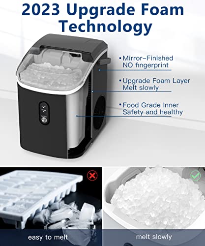 Kndko Nugget Ice Maker Countertop,34lbs/Day,Portable Crushed Ice Machine,Self Cleaning with One-Click Design & Removable Top Cover,Soft Chewable Pebble Ice Maker for Home Bar Camping RV,Black