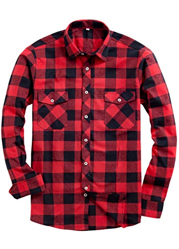 Alimens & Gentle Men's Button Down Regular Fit Long Sleeve Plaid Flannel Casual Shirts Color: Red, Size: XXXX-Large