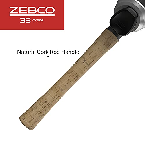 Zebco 33 Cork Spincast Reel and Fishing Rod Combo, 6-Foot 2-Piece Graphite Rod with Cork Handle, Quickset Anti-Reverse Fishing Reel with Bite Alert, Silver