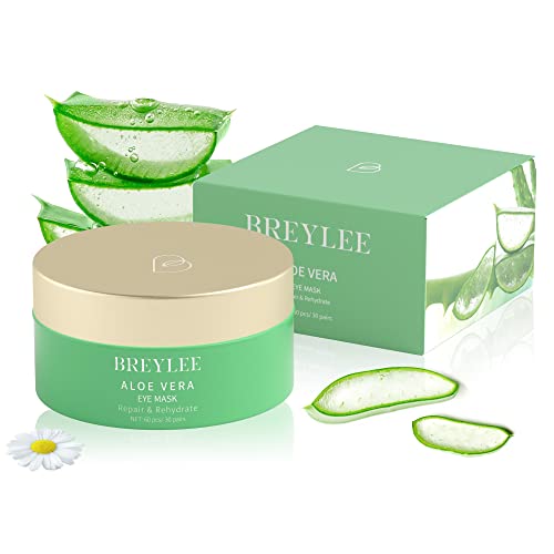 BREYLEE Aloe Vera Eye Masks - 60 Pcs - Reduce Puffy Eyes & Dark Circles, Firm & Improve Under Eye Skin, Pure Natural Extracts for Youthful Appearance & Reduction of Fine Lines and Wrinkles.