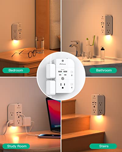 Surge Protector Outlet Extender - with Night Light, 5-Outlet Splitter and 4 USB Ports (2 USB C Charger), Multi Plug Outlet for Home, Dorm Room Essentials