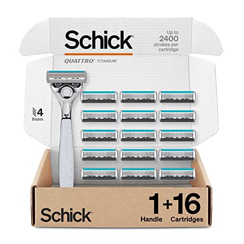 Schick Quattro Titanium Razor — Schick Quattro, Quattro Razor, Titanium Razor with 16 Refill Blades (Packaging May Vary)