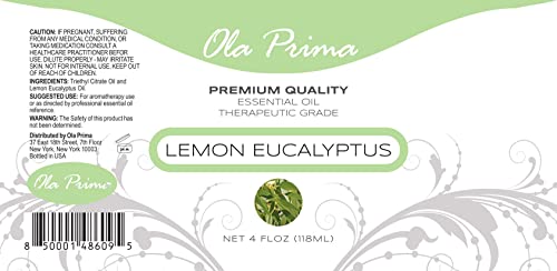 Ola Prima Lemon Eucalyptus Essential Oil - Therapeutic Grade for Aromatherapy, Diffuser, Relaxation, Cosmetic Making, Dropper - 4 fl oz