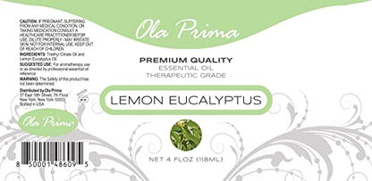 Ola Prima Lemon Eucalyptus Essential Oil - Therapeutic Grade for Aromatherapy, Diffuser, Relaxation, Cosmetic Making, Dropper - 4 fl oz