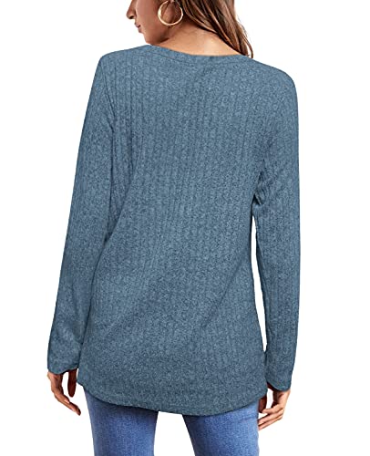 OFEEFAN Long Sleeve Tee Shirts for Women Fall Sweaters for Women Trendy Blue XXL