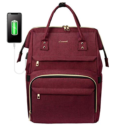 LOVEVOOK Laptop Backpack Women Teacher Backpack Nurse Bags, 15.6 Inch Womens Work Backpack Purse Waterproof Anti-theft Travel Back Pack with USB Charging Port (Vine Red)