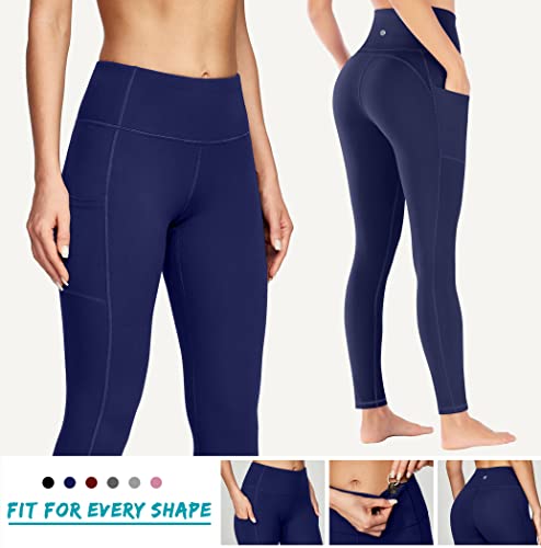 Ewedoos Women's Yoga Pants with Pockets - Leggings with Pockets, High Waist Tummy Control Non See-Through Workout Pants (EW320 Navy, Large)