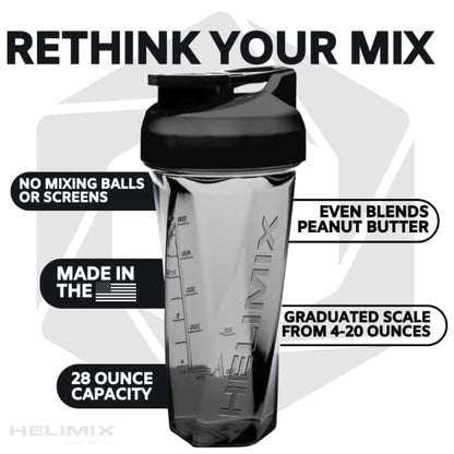 HELIMIX 2.0 Vortex Blender Shaker Bottle Holds upto 28oz | No Blending Ball or Whisk | USA Made | Pre Workout Protein Drink Cocktail Shaker Cup | Weight Loss Supplements Shakes | Top Rack Safe