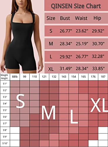 QINSEN Plus Size Jumpsuit for Womens Sleeveless Tank Soft Stretch Workout Outfit Black XL