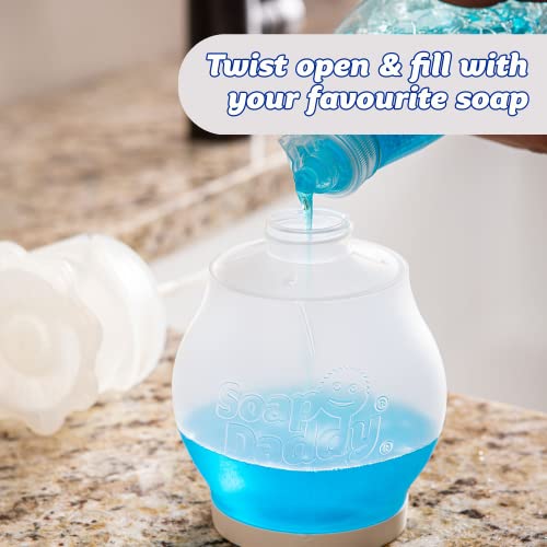 Scrub Daddy Soap Dispenser - Soap Daddy, Dual Action Bottle for Kitchen & Bathroom Sink or Shower, Refillable with Dish Washing up Liquid or Hand Wash, as Used by Mrs Hinch, Clear Plastic Flower Top