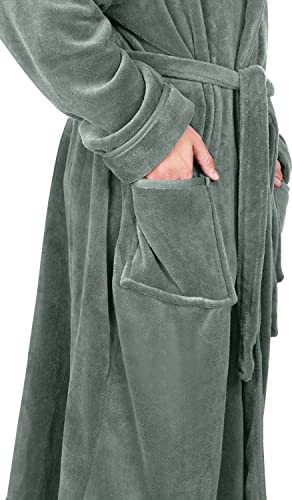 NY Threads Luxurious Mens Shawl Collar Fleece Bath Robe, Spa Robe, Steel Gray, Small-Medium