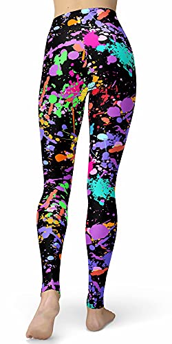 sissycos Women's 80s Leggings Artistic Splash Printed Buttery Soft Stretchy Pants (Medium, Color Splash Black)